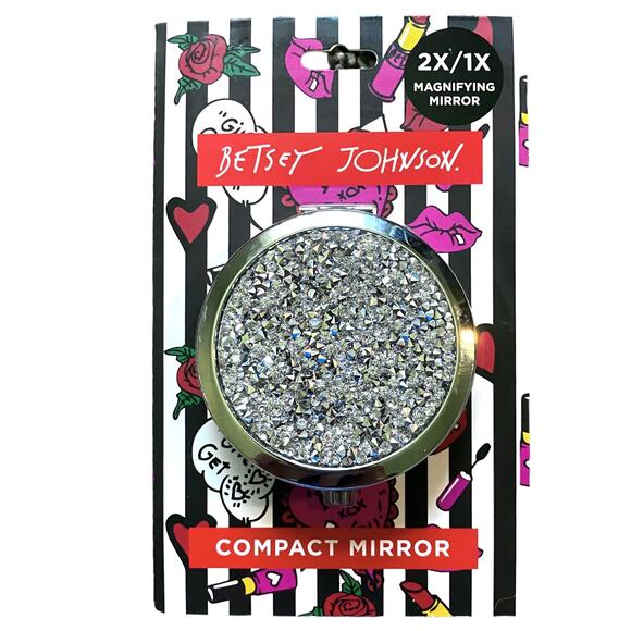 Betsey Johnson Silver Glitter Compact Mirror - Picture 1 of 4